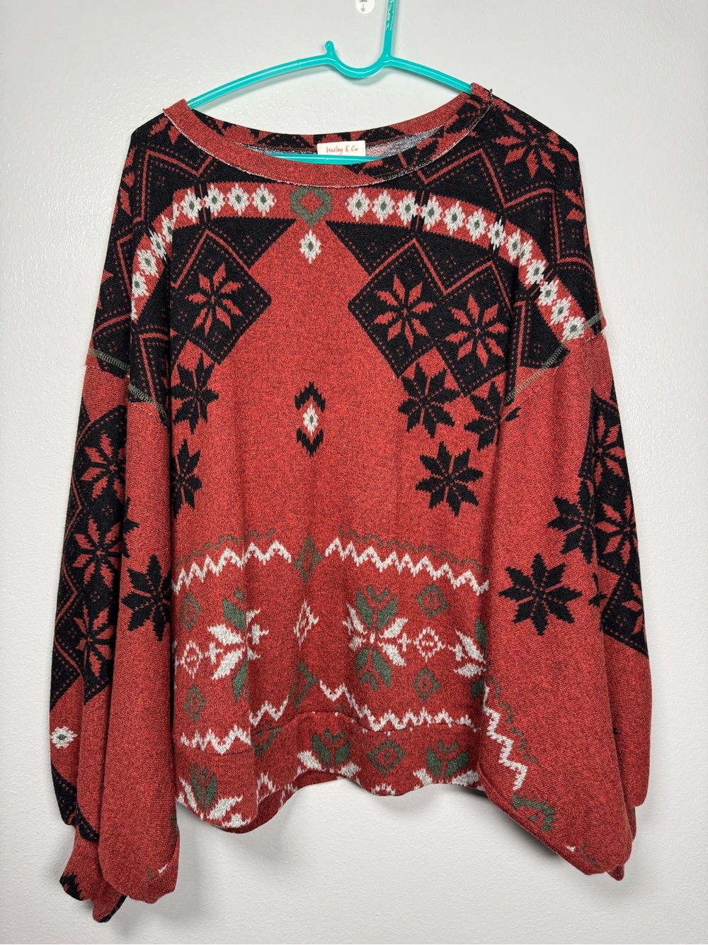 Hailey & Co Red Black Fair Isle Nordic Oversized Sweater Size L
